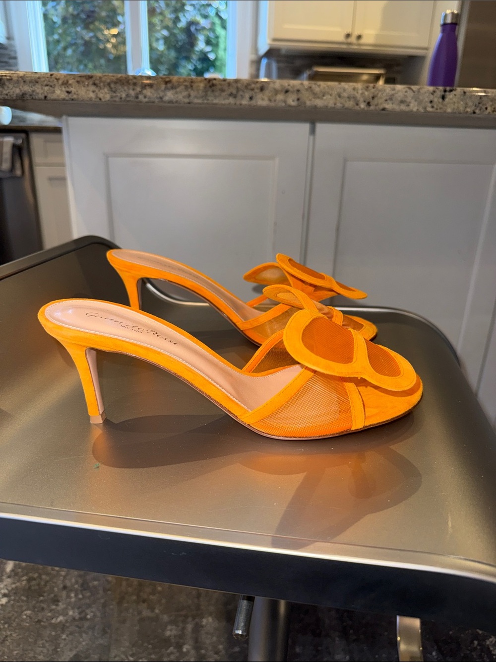 NIB Gianvito Rossi Orange suede and mesh Butterfly Slide  70mm Mules - Picture 11 of 11